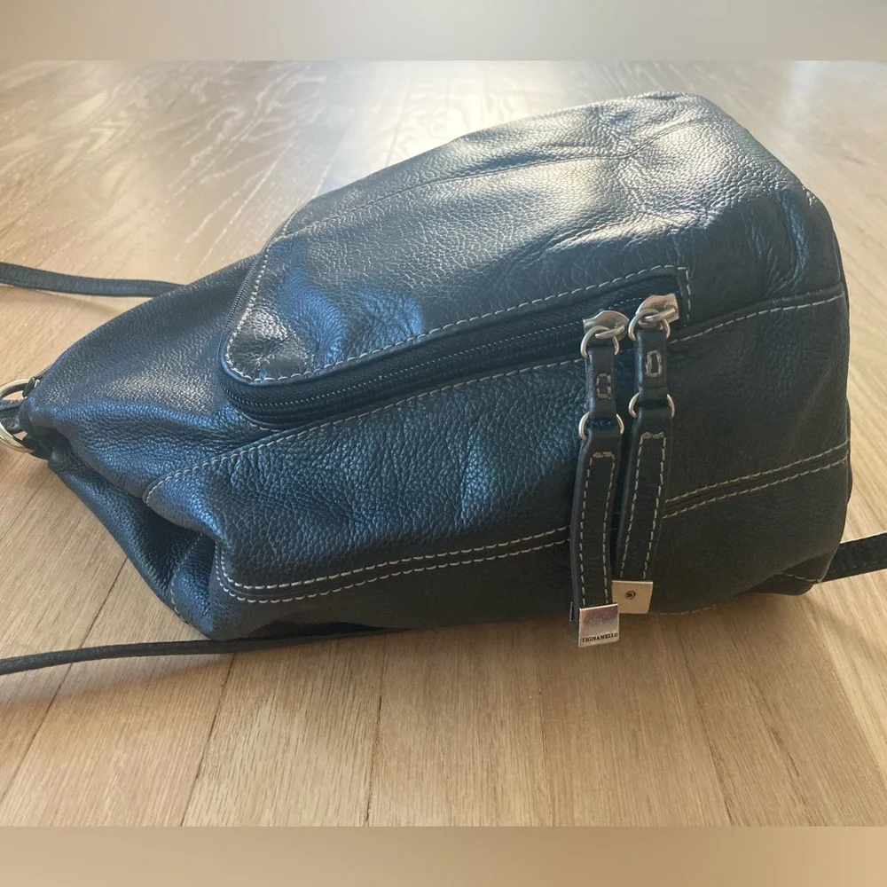 RARE VTG Convertible Tignanello Black Leather Backpack/Hobo Bag‎ Minimalist Y2K